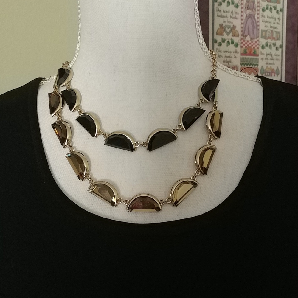 NWT $50 COLDWATER CREEK Crescent Gem Double Layer Necklace